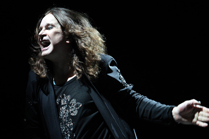 English singer, songwriter, actor and television personality Ozzy Osbourne at a concert.