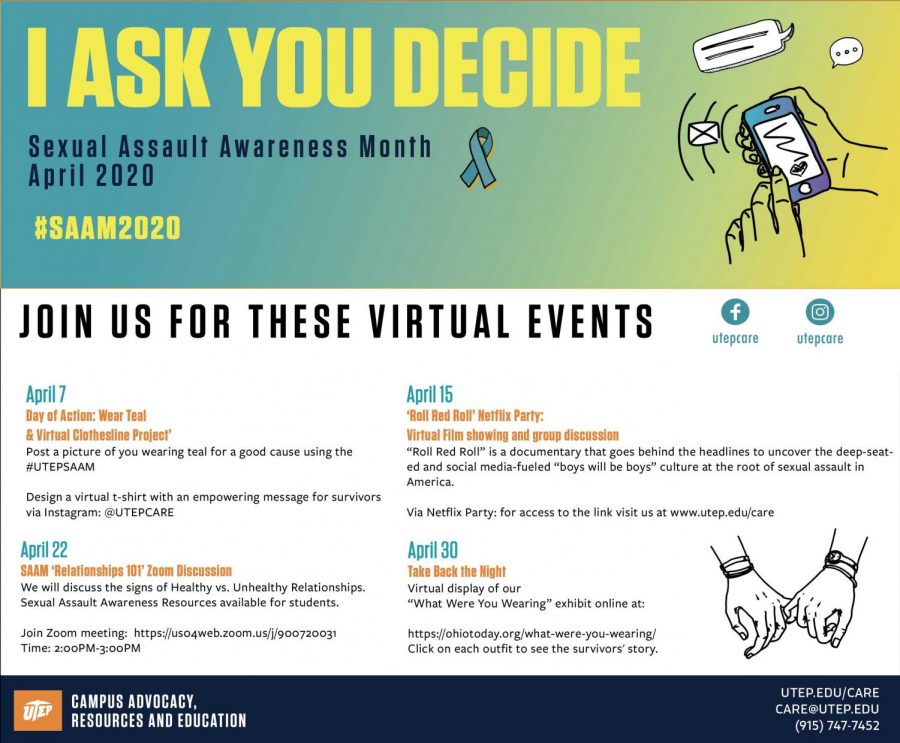 April is Sexual Assault Awareness Month. #SAAM2020 UTEP will offer virtual events and activities.