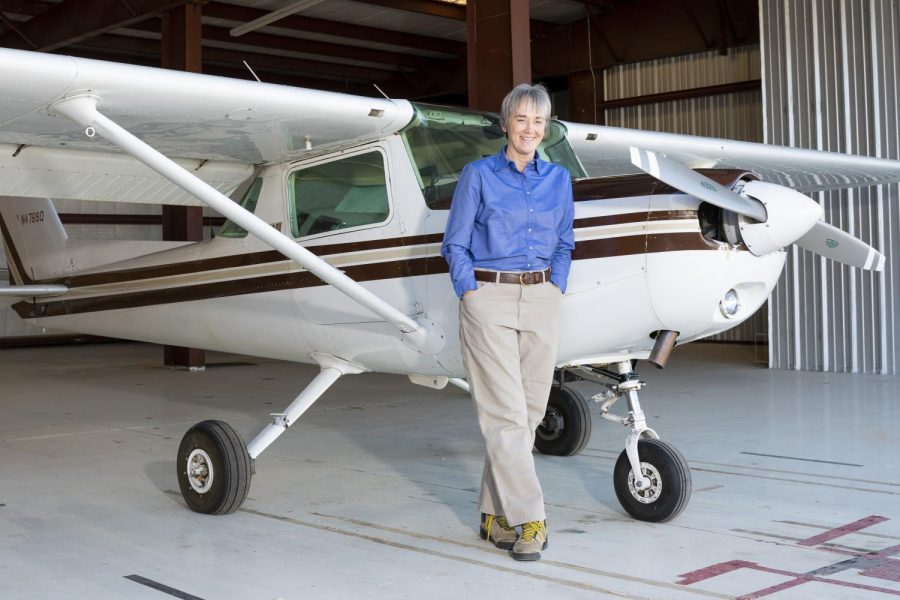 UTEP President Heather Wilson with her Cessna 152 at Santa Teresa Airport