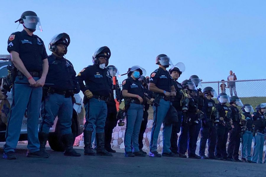 El Paso Police Department line up outside Memorial Park at the protest for George Floyd Sunday, May 31.