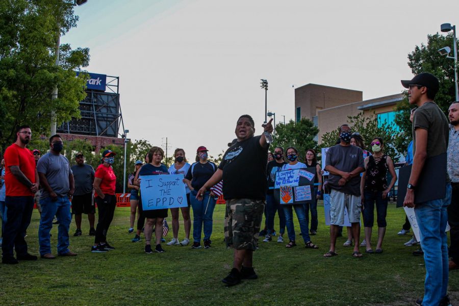 Counter protester to the  Defund the Police march  shows his  support for El Paso Police Department Wednesday June 10 at Cleveland Square. 