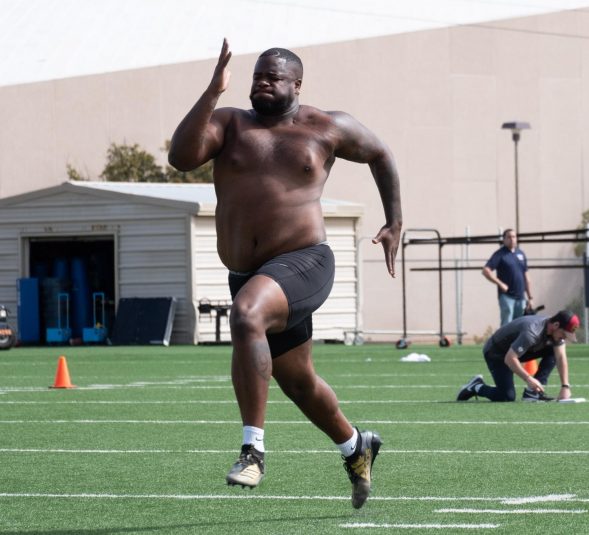 UTEP senior defensive tackle Dedrick Simpson runs 40-yard dash at pro day  March 11.