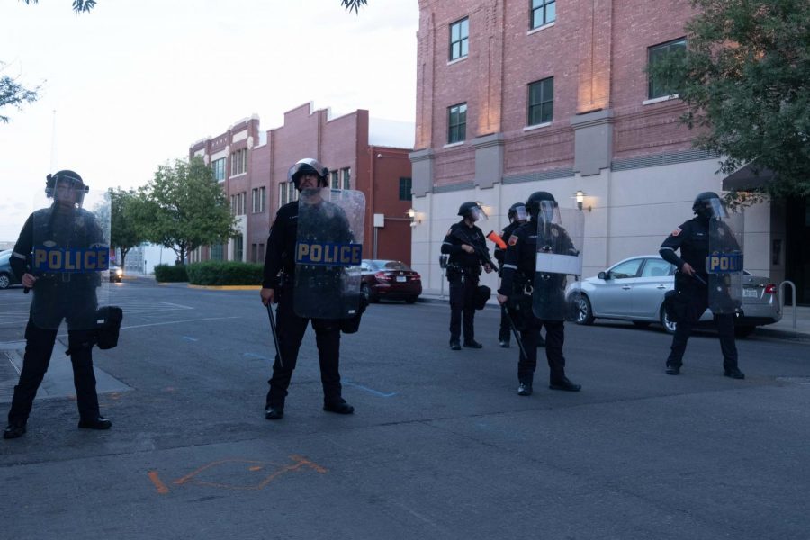 Police standby ready with full riot gear in Downtown El Paso in response to protest June 2, 2020.
