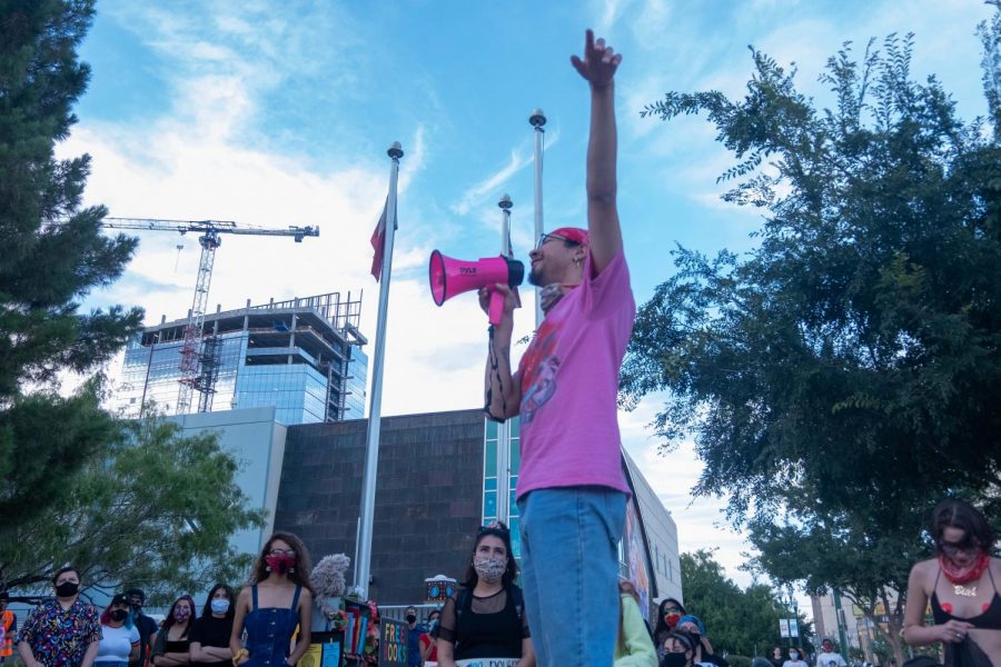 Joshua Yrobalii, speaks to the crowd at Cleveland Square at Queer Solidarity March June 13, 2020.