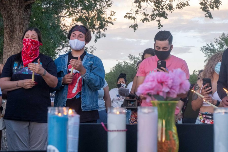 The crowd pays respect for the loss of Private First Class Vanessa Guillen during candlelight Vigil at Tobin Park July 2,2020.