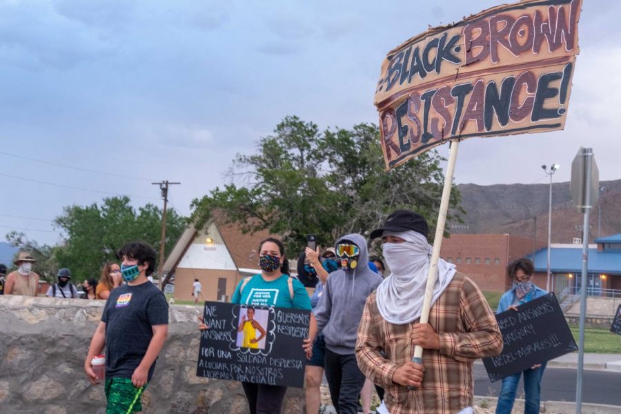 Protesters march from Grandview Park to Cassidy Gate  outside of Fort Bliss in a  march for justice for Vanessa Guillen July 4, 2020.