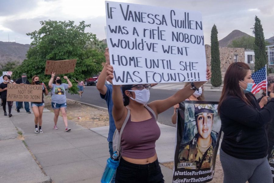 Protesters march down McKinly Avenue towards Fort Bliss to get justice for Vanessa Guillen July 4, 2020.