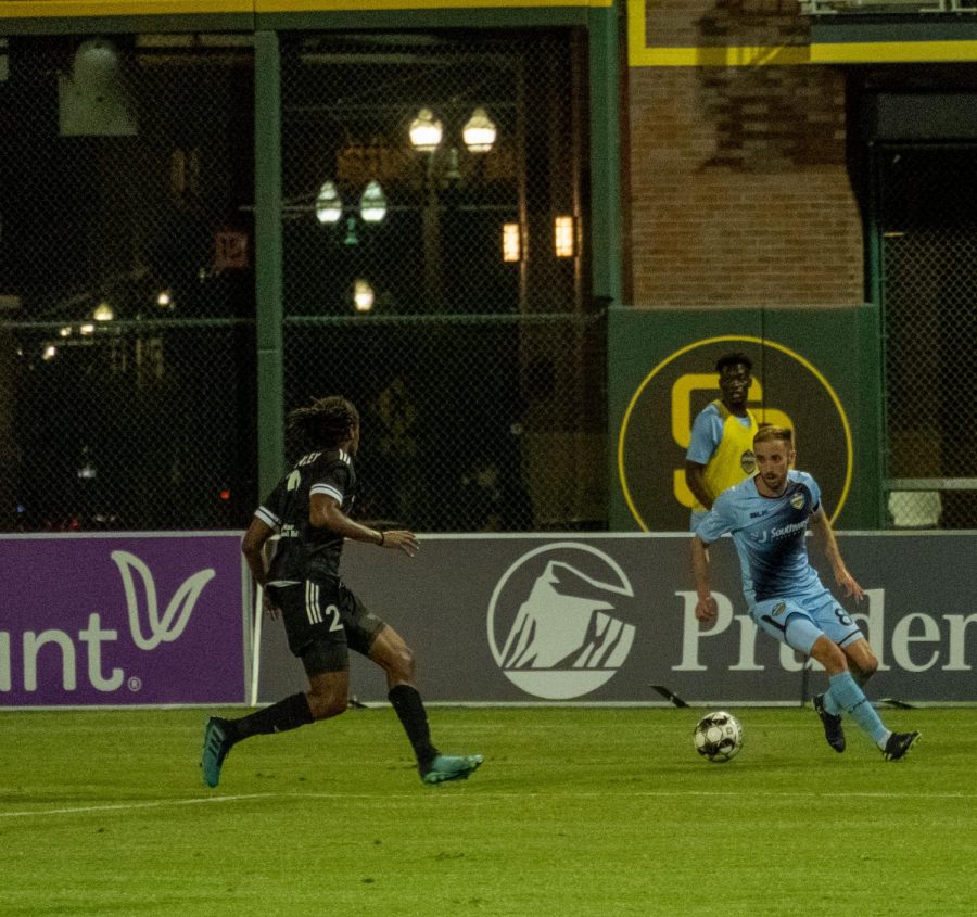 Locomotive midfielder Nick Ross moves the ball downfield versus Rio Grande Valley Saturday July 11, 2020.