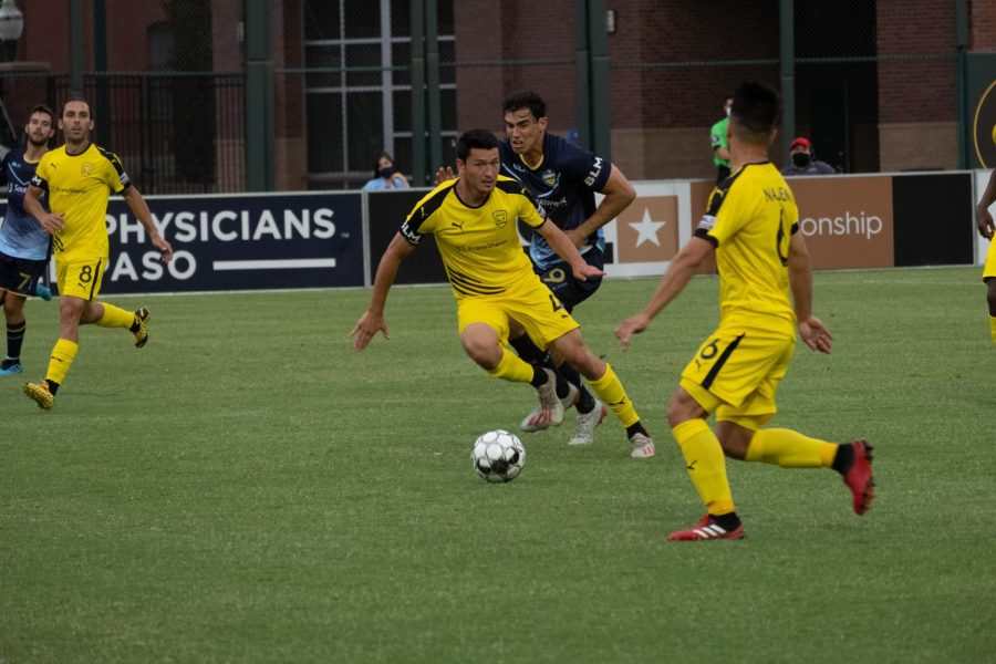 Locomotive forward Omar Salgado attempts to chase down New Mexico player versus United July 15, 2020.