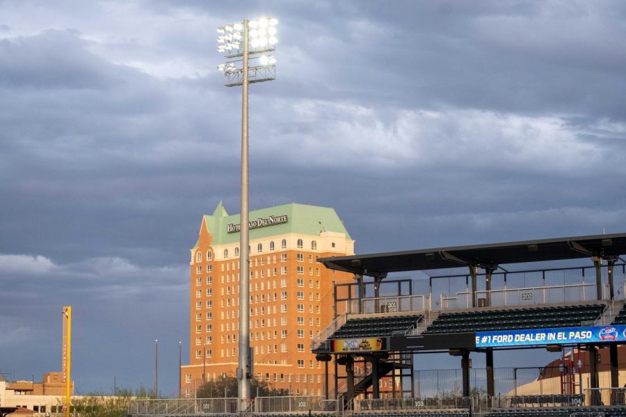 Storm clouds hover over Southwest University Stadium during match between the El Paso Locomotive and New Mexico United Wednesday July 15, 2020.