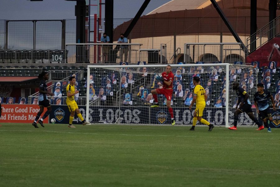 Logomotive goalkeeper Logan Ketterer stops United rally versus New Mexico July 15, 2020.