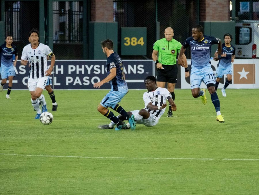 Locomotive midfielder Dylan Mares takes down a Colorado attacker, then pushes ball downfield Saturday Aug. 8, 2020.