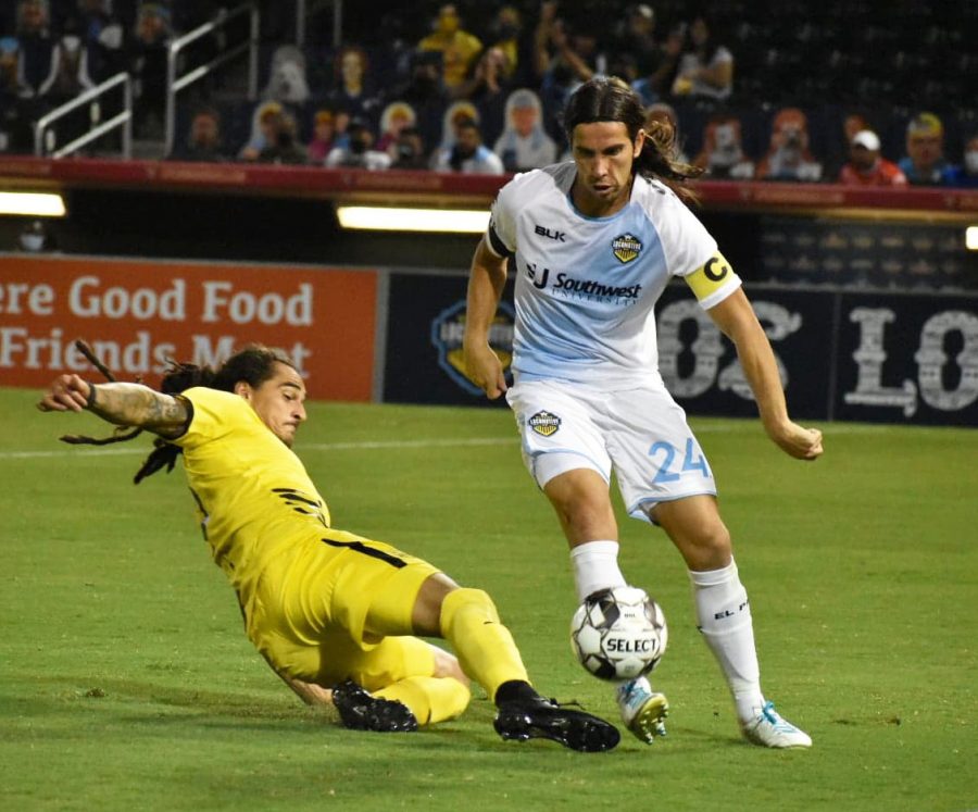 El Paso Locomotive Midfielder Yuma Monsalvez plays against New Mexico United at Southwest University Park on Saturday Sept. 26,2020.