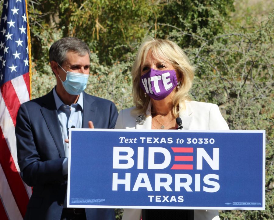 Jill+Biden+speaks+to+the+people+of+El+Paso+outside+of+UTEP%E2%80%99s+Undergraduate+Learning+Center%2C+as+Texas%E2%80%99+early+voting+period+begins+on+Oct.+13.