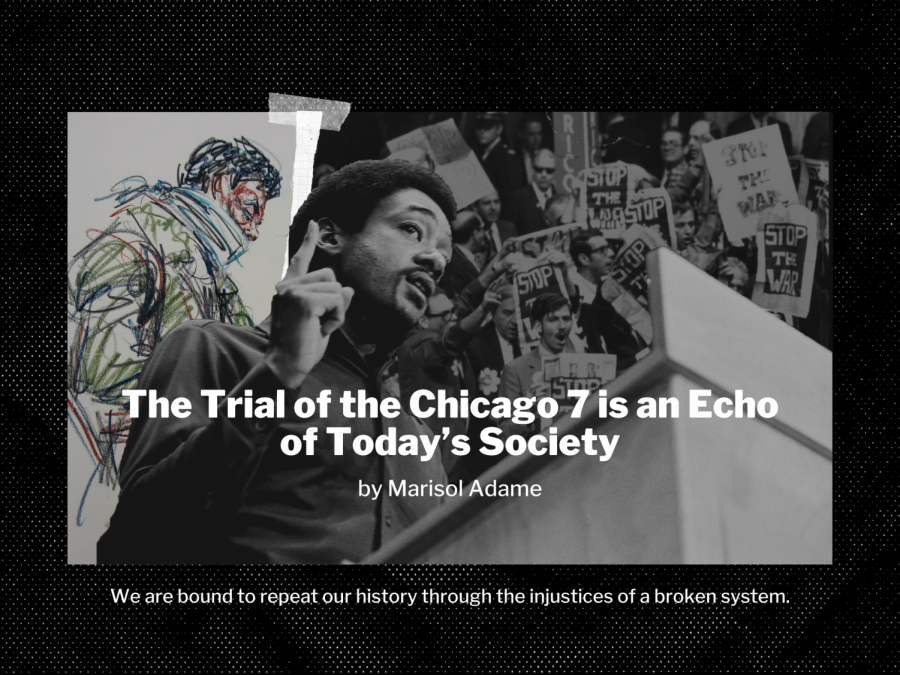 The film is based on the infamous 1969 trial of seven defendants charged by the federal government with conspiracy and more arising from the countercultural protests in Chicago at the 1968 Democratic National Convention.
Illustration by Hugo Hinojosa.