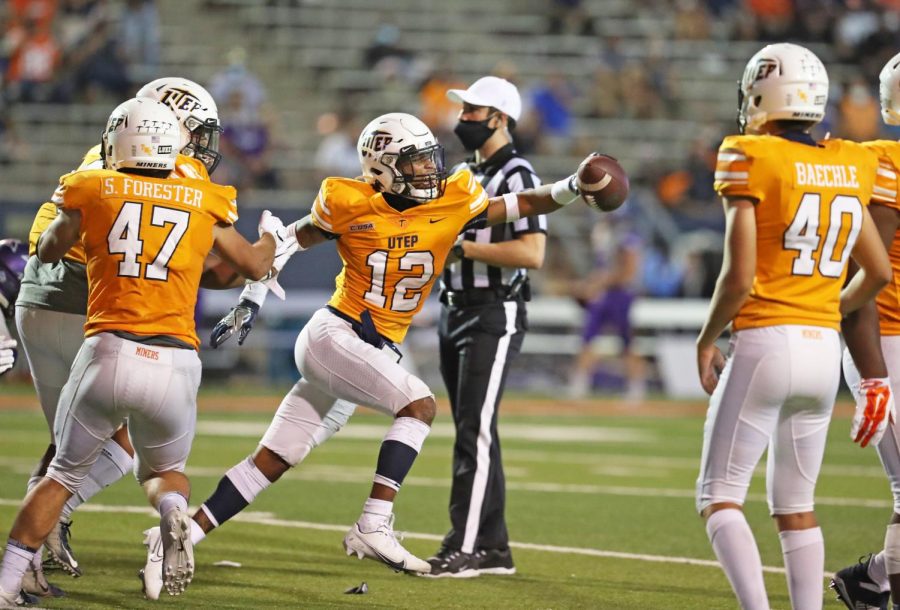 UTEP junior defensive back Dennis Barnes celebrates after a big play versus Abilene Christian, Sept. 20. 