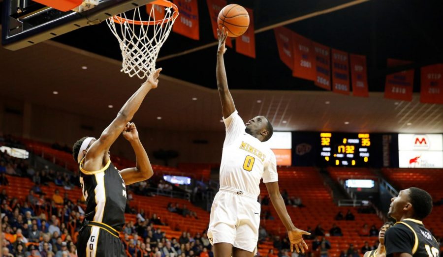 UTEP guard Souley Boum stretches a shot to the rim versus Southern Mississippi, Jan. 9.