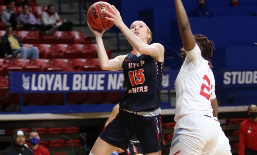 Sophomore guard Avery Crouse lays the ball up over a defender versus the Lady Techsters in Ruskin, Louisiana  Jan 22.