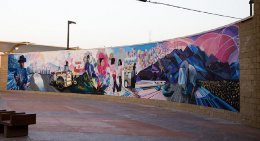 The mural titled, El Paso Port-All, was created by Jari “WERC” Alvarez in 2012. It represents new and old icons in new ways giving the viewer multiple experiences. The Stanton Port of Entry is one out of three area bridges that connect the United States-Mexico border of El Paso, TX. and Cd. Juarez, representing a bi-national and bi-cultural relationship with the neighboring city of Cd. Juarez. 

 