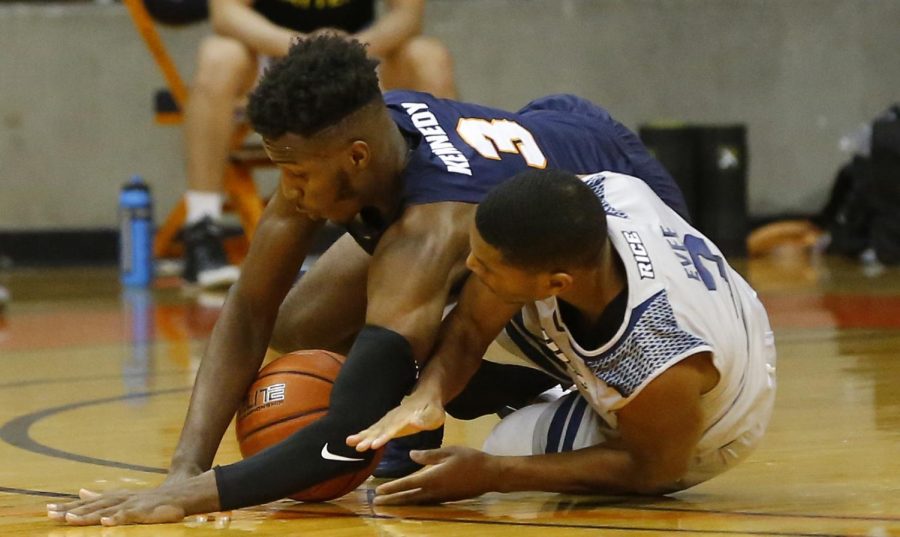 UTEP sophomore guard Keonte Kennedy  fights for a loose ball against the Rice Owls. Jan 8.