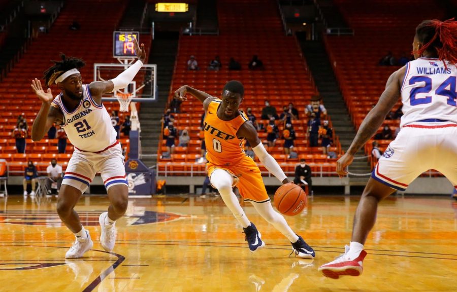 UTEP junior guard Souley Boum attempts to drive the lane against Louisiana Tech Jan. 22.