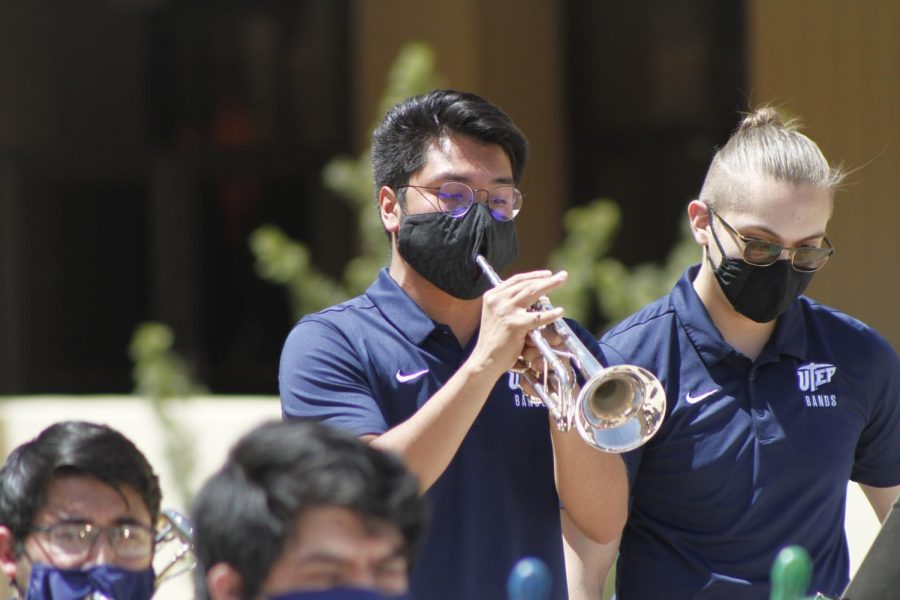 Joshua Cebollero plays the trumpet with the UTEP Jazz band UTEP at the Music On The Plaza on March 9th 2021 at the UTEP Fox Fine Arts center