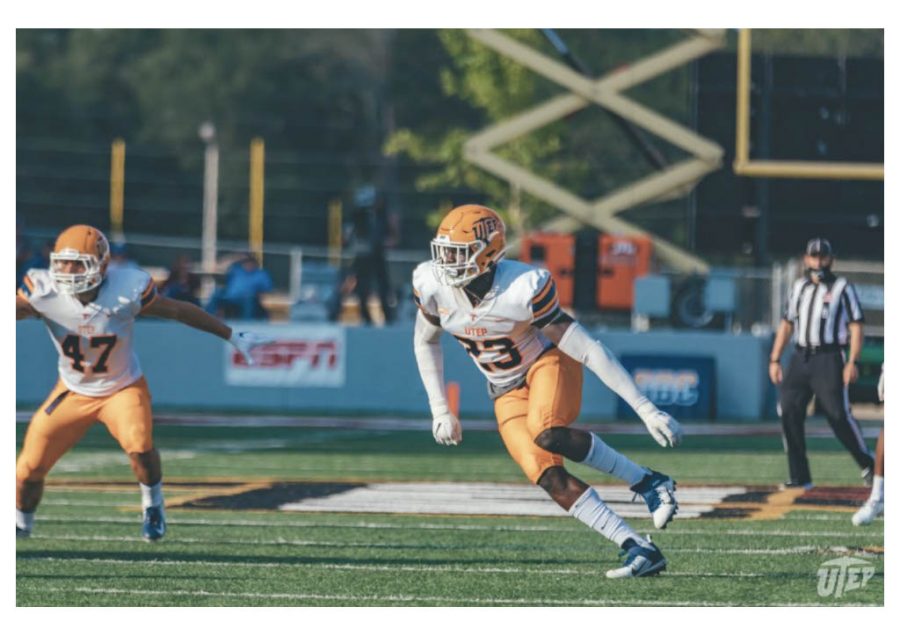 Defensive End Praise Amaewhule in a game versus ULM Courtesy of Josh McDaniel/UTEP Athletics  