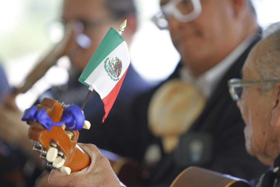 A member of Mariachi Frontera performs “Que bonito es Chihuahua” at the El Grito ceremony on September 16, 2021