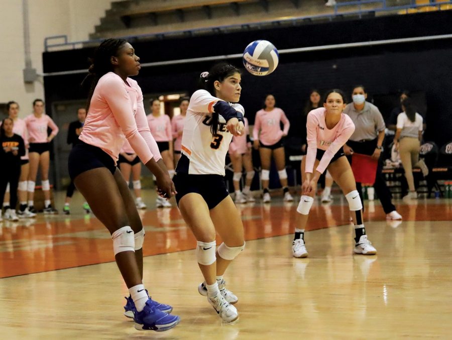 Defensive specialist Alyssa Sianez bumps the ball during the game against the University of Alabama at Birmingham on Oct. 22, 2021.