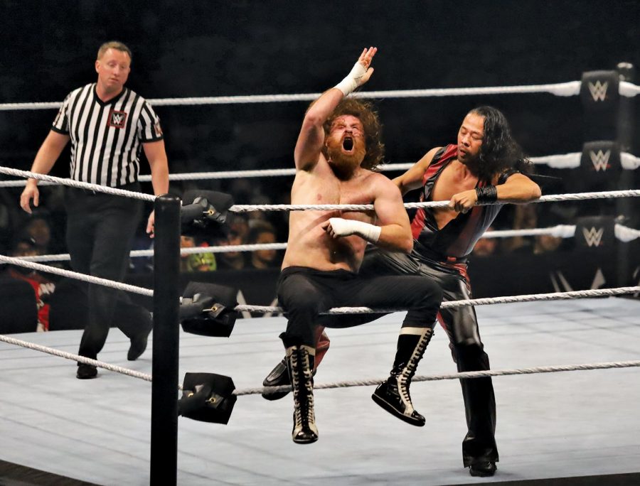 Shinsuke Nakamura kicks Sami Zayn during the Six-Man Tage Team Match held at the Don Haskins Special Events center Oct. 17. 