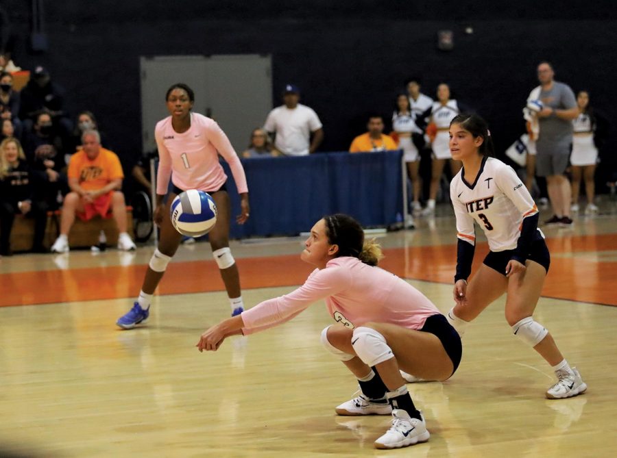 Outside Hitter Paulina Perez Rosas bumps the ball during the game against the University of Alabama at Birmingham on Oct.22. 