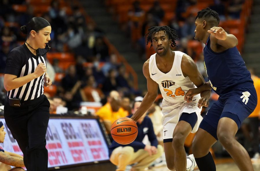 Jamal Bieniemy plays offense against Florida International University at the Don Haskins Center Jan. 30. 