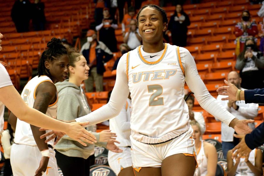 Teal Battle enters the court at the beginning of the game against UTSA on Jan. 23 at the Don Haskins Center. 