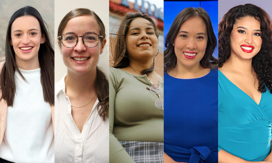 From left to right, Rachel Phillips, reporter and anchor for KVIA Channel-7; Martha Pskowski, environmental reporter at the El Paso Times; Gabriela Velasquez, photojournalist at the El Paso Times; Brianna Chavez, reporter, anchor, and producer at KVIA-TV; and Vania Castillo, CBS and KFOX reporter and weather forecaster speaks on the challenges in the industry. Courtesy of Phillips, Pskowski, Velasquez, Chavez, and Castillo.