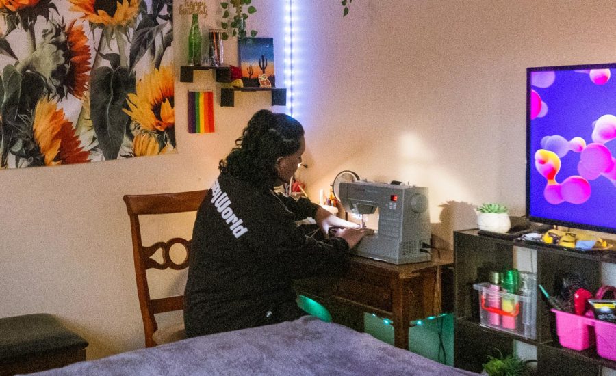 Drag Queen Rosita Thorne at her home, Tuesday, March 29. The Prospector sat down with her to talk about the process and inspiration for creating her costumes. 