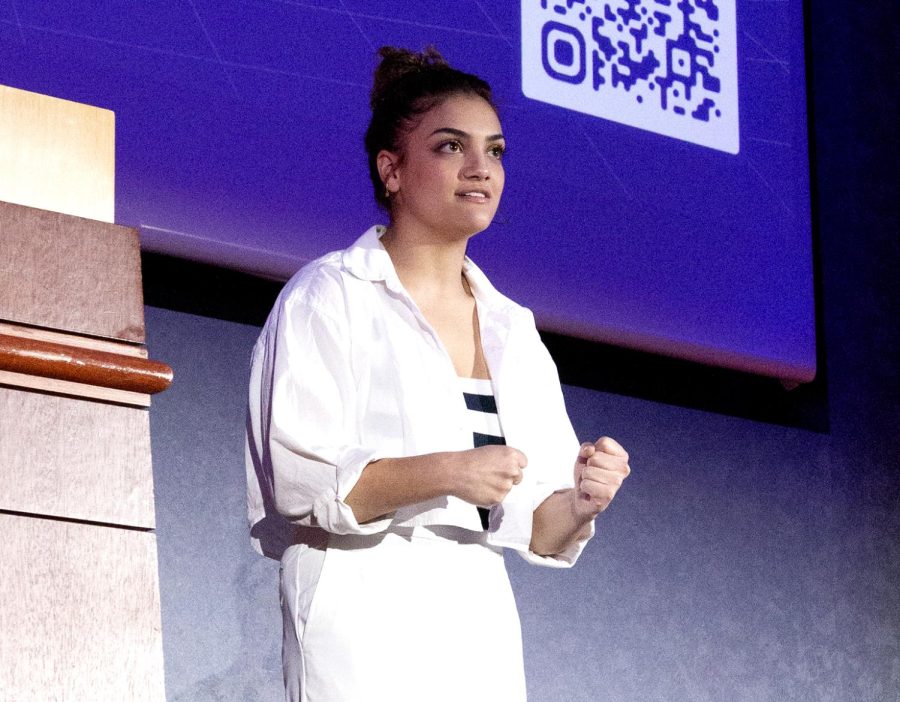 Olympic gold medalist Laurie Hernandez was one of multiple keynote speakers for the Southwest Leadership Conference on Aprill 22, an event hosted by UTEP’s Student Engagment and leadership Center. Photo courtesy of SELC.