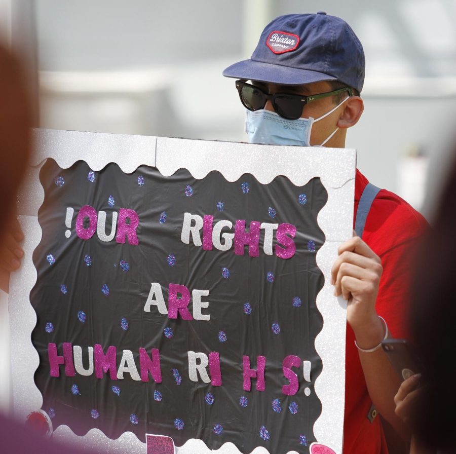 Multiple+protesters+gathered+in+downtown+El+Paso+on+June+6%2C+2021+to+protest+for+abortion+rights+with+signs+that+read+%E2%80%9Cour+rights+are+human+rights.