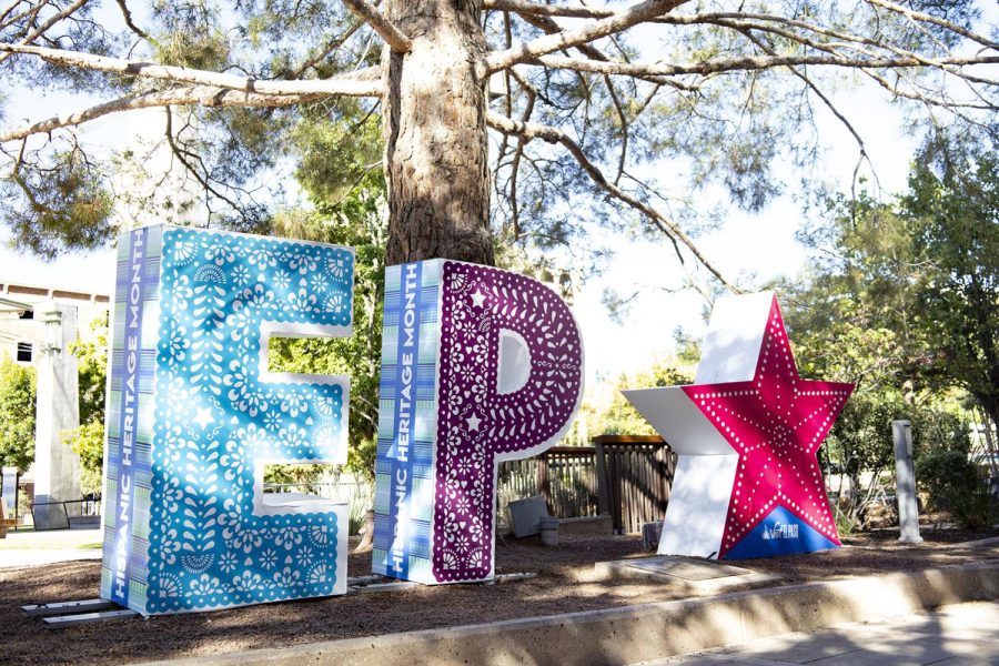 The “EP” letters located in San Jacinto Plaza have been changed in celebration of Hispanic Heritage Month.  