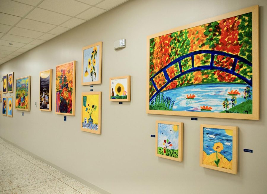 The sunflower art display is located at the Downtown Branch and displays artwork from pediatric oncology patients in El Paso. 