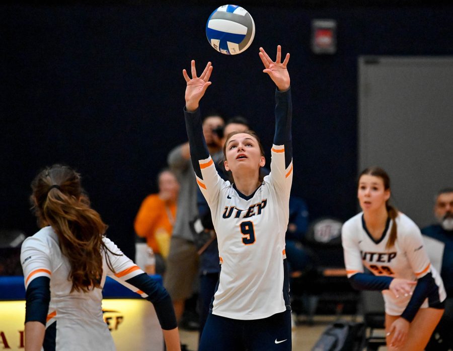 Setter Hande Yetis sets up the ball for her teammates during a game against South Dakota. 