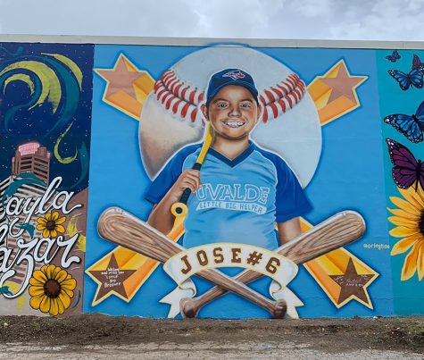 One of the murals Ortega created included one of Jose Manuel Flores, Jr. who was 10 years old when he died. He is shown wearing his baseball uniform with the number 6. Photo courtesy of Albert Tino Ortega.