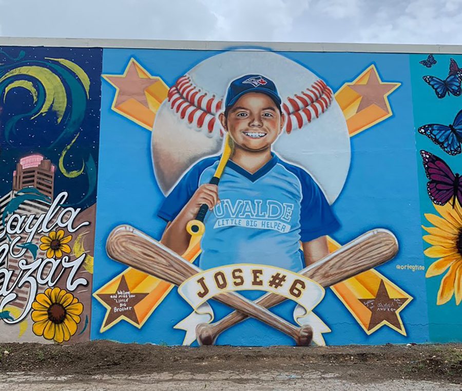 One of the murals Ortega created included one of Jose Manuel Flores, Jr. who was 10 years old when he died. He is shown wearing his baseball uniform with the number 6. Photo courtesy of Albert Tino Ortega.