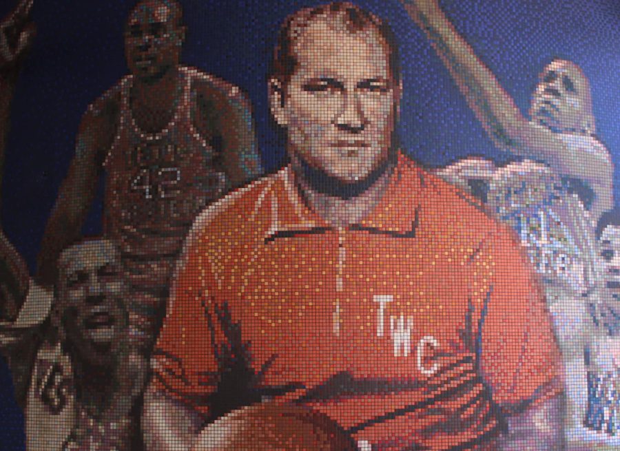 Don Haskins mural featuring Nevil Shed, David Lattin, Willie Cager, and Bobby Joe Hill, 1966 Texas Western NCAA Champions, located at the UTEP Sun Metro Bus Terminal.