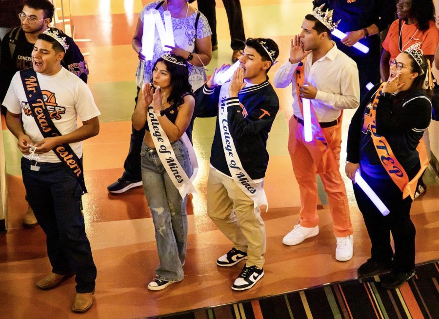Freshmen, Michelle Ramos cheers on the crowd at the UTEP’s annual homecoming pep rally.