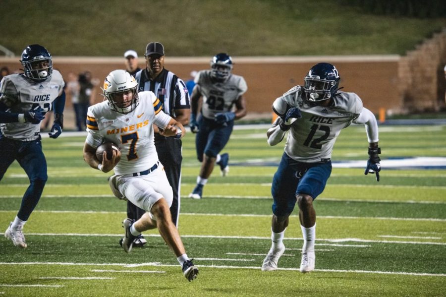 UTEP football (4-6, 2-4 Conference USA) lost to Rice University (5-4, 3-2 C-USA), 37-30, Thursday Nov. 3. Photo courtesy of UTEP Athletics.