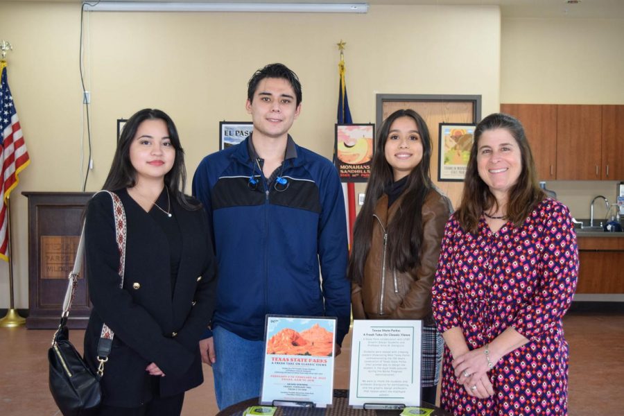 Professor Anne M. Giangiulio stands proudly with her students at the Texas State Parks “A Fresh Take on Classic Views” exhibit after months of planning and hard work. 