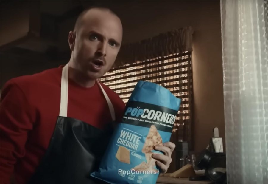 Bryan Cranston and Aaron Paul reprise their roles of Walter White and Jesse Pinkman from the show “Breaking Bad” to advertise the snack PopCorners. Photo courtesy of Watch Mojo 
