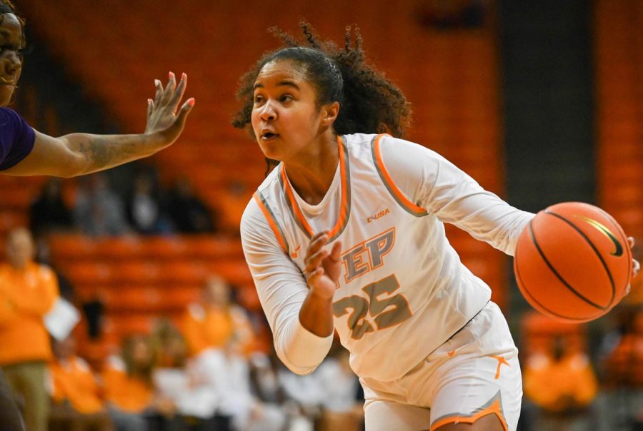 Guard Soleil Montrose dribbles the ball during a game against Western New Mexico.  