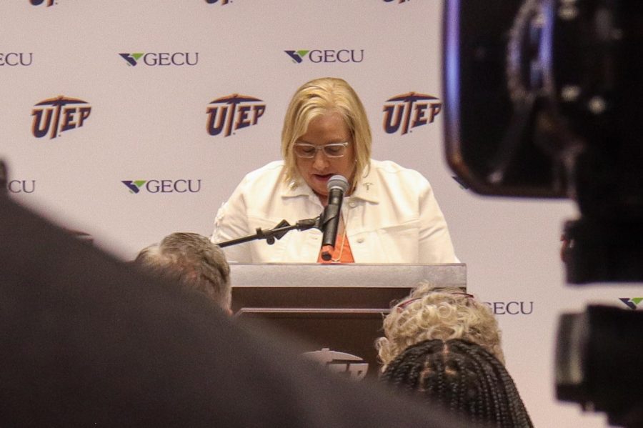 UTEP Athletics welcomed head coach Keitha Adams Wednesday, April, 12 at the brand-new Gordon Family Courtside Club located in the Don Haskins Center.