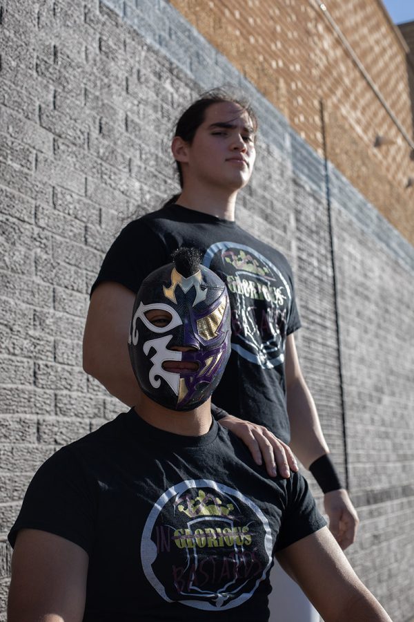 Lucha Libre wrestlers Midas (down) and Martin “Marty Snow” Romero (up) are both passionate about the sport and wrestling at the same gym, Pro Wrestling Legacy.   